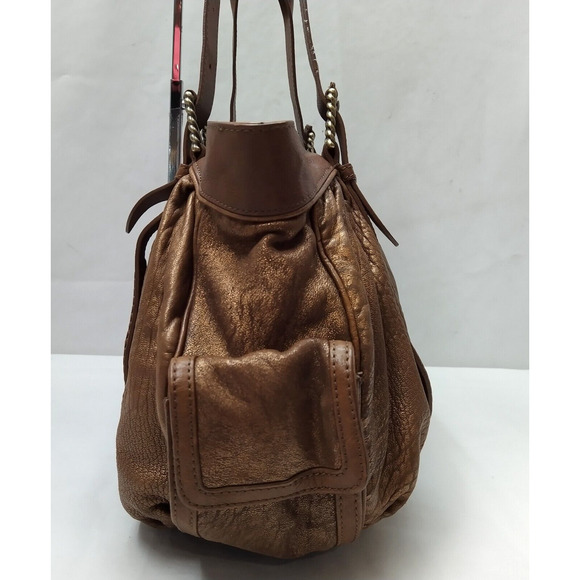 Cole Haan Metallic Brown Leather Double Handles Zippper Satchel Shoulder Bag - Picture 5 of 16